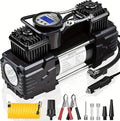 Dual Cylinder Portable Tire Inflator Air Compressor, 150 PSI 12V DC Air Pump with Digital Display, Emergency LED Light, Auto Shut-Off, Heavy Duty
