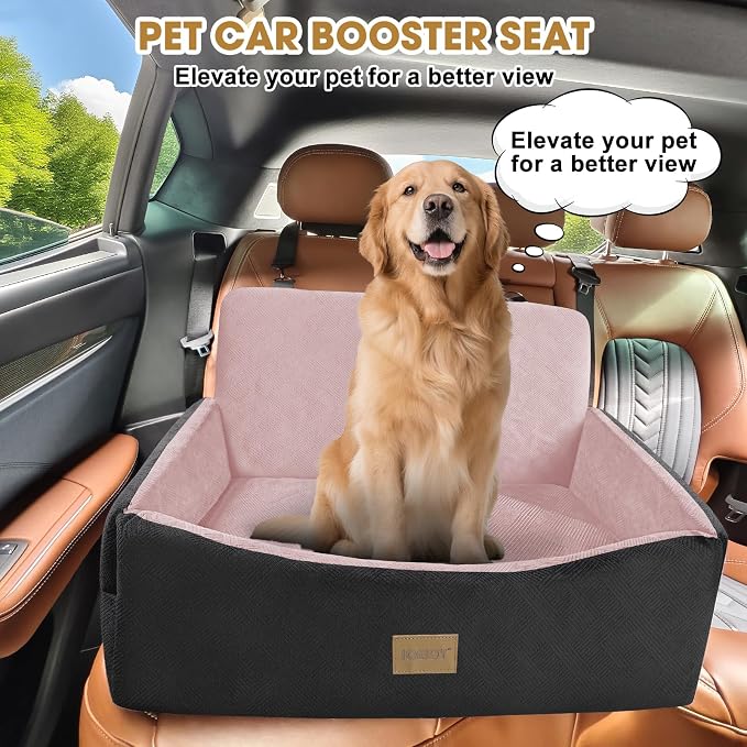 Dog Car Seat for Large Medium Sized Dogs Under 55 lbs, Dog Booster Seat for 2 Small Dogs with Detachable Washable Cover, Memory Foam Pet Car Seat with 2 Safety Belts and Storage Pockets