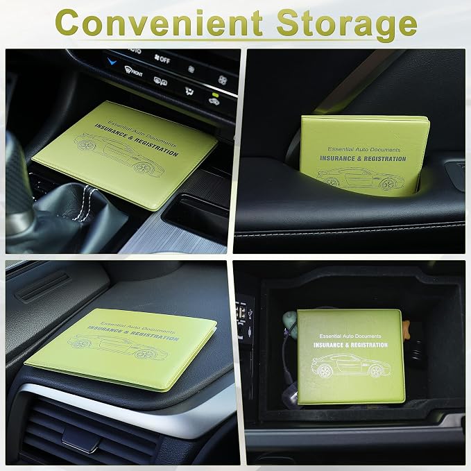 Car Registration and Insurance Card Holder, Vehicle Glove Box Car Organizer, Interior Car Accessories for Documents, Cards, License - 2 Pack