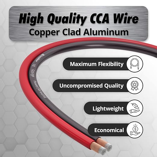 10 Gauge Wire (50ft) Copper Clad Aluminum CAA - Primary Automotive Wire, Car Amplifier Power & Ground Cable, Battery Cables, Car Audio Speaker Stereo, RV Trailer Wiring Welding Cable 10ga