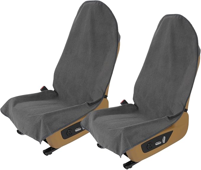 Waterproof Towel Car Seat Cover, Sweatproof Non-Slip Seat Protector, Universal Fit for Front Bucket or Rear Bench Seat of Cars, SUVs, Vans, Trucks, Compatible with Airbags and Armrests (Gray, 2 Pack)
