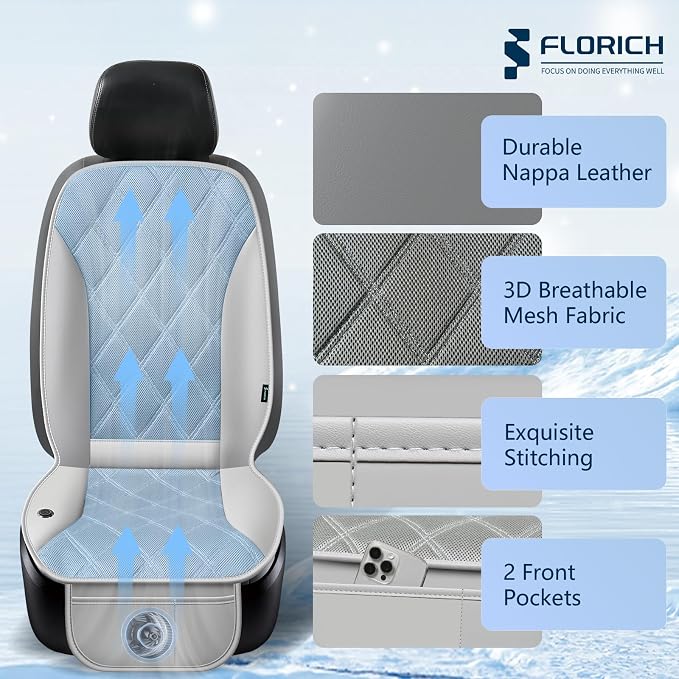 Cooling Car Seat Cushion Ventilated Car Seat Cover with 3-Speed Adjustable Universal Fit for 12V/24V Car SUV Truck Van for Summer, Gray