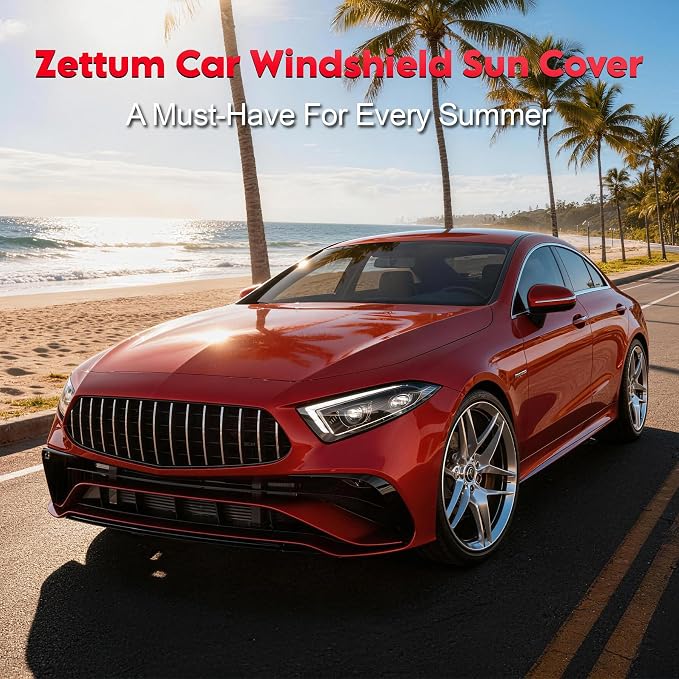 Car Windshield Sun Cover - 600D Windshield Sun Shade Window Cover Heavy Duty & UV Resistant, Outside Summer Sunshade Protector for Most Sedan Cars (62 x 50 Inch)