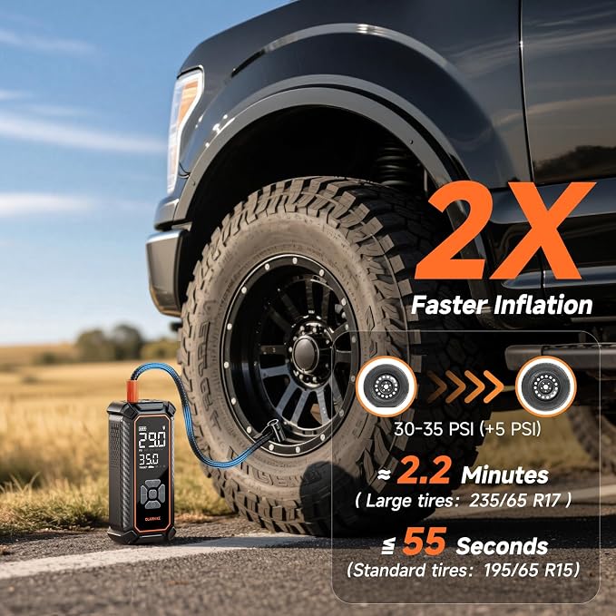 Cordless Tire Inflator Portable Air Compressor, Dual Power Mode - 9000 mAh & 12V DC, Air Pump for Car Tires, Motorcycle, Bicycle, Electric Pump with LED Light & Digital Pressure Gauge