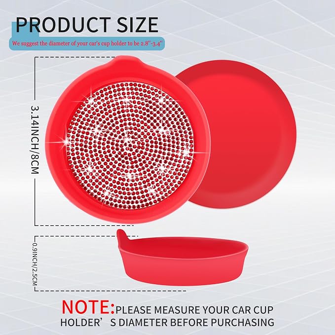 Car Cup Coaster Universal Non-Slip Cup Holders Bling Crystal Rhinestone Car Interior Accessories 2 Pack Red Whole Rhinestone