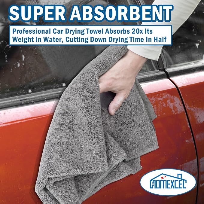 Professional Large Microfiber Car Drying Towels 2 Pack, Lint Free, Scratch Free, Highly Absorbent Drying Towel for Cars, SUVs, RVs, Trucks, and Boats,31" x 24",Grey