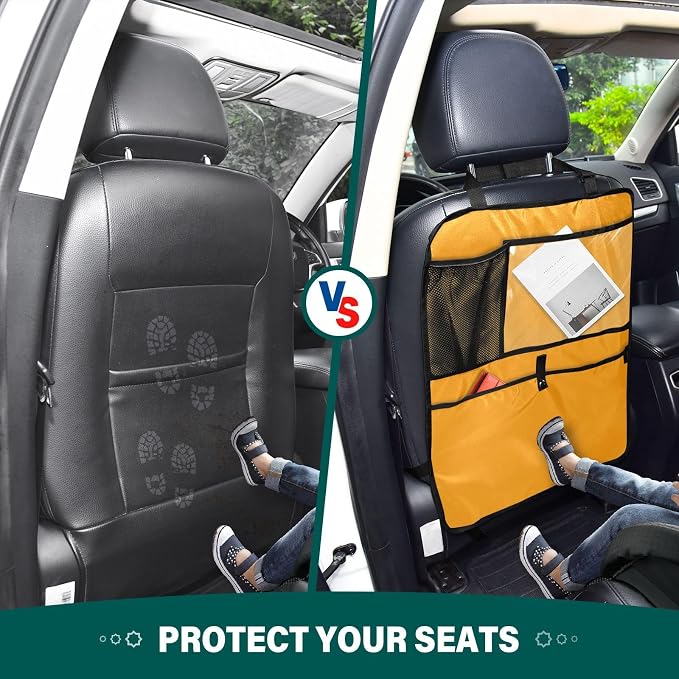 Marigold Seat Back Organizer Kick Mats with Organizer, Seat Protectors for Back of Front Seats, 2 Pack