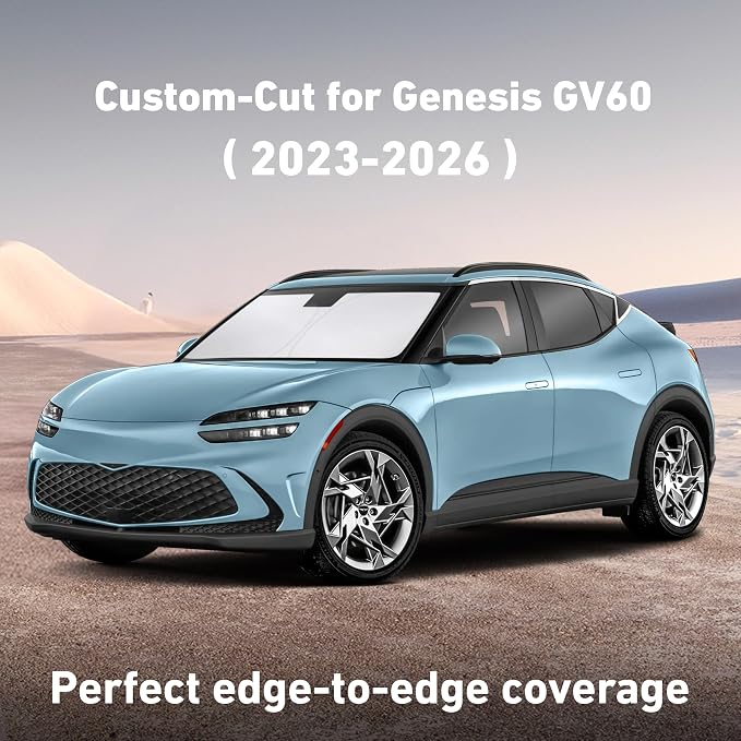 Windshield Sunshade Compatible for Genesis GV60 2023-2024 2025 2026, Sun Visor for Front Windshield & Window Sun Shade Cover, UV Heat Blocker & Protector, Car Accessories