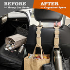 Car Headrest Hooks 4 Pack Adjustable Universal Fit Auto Seat Back Organizer Storage Hanger Purse Bags Holder with Clip Beige