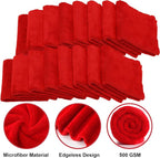 30 Pcs 12.5 × 12.5 Inch Edgeless Microfiber Plush Towels for Cars Detailing Drying Wash Polishing Absorbent Cleaning Cloths, 500 GSM (Red)