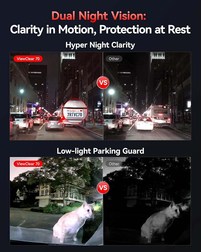 VC70 4K+2.5K Dash Cam Front and Rear, 8MP STARVIS 2 IMX678 Sensor, Dual HDR Hyper Night Clarity, 5.8GHz WiFi 6, 30MB/S Fast Download, Dash Camera with 24H Parking Monitor, 128G Card Included