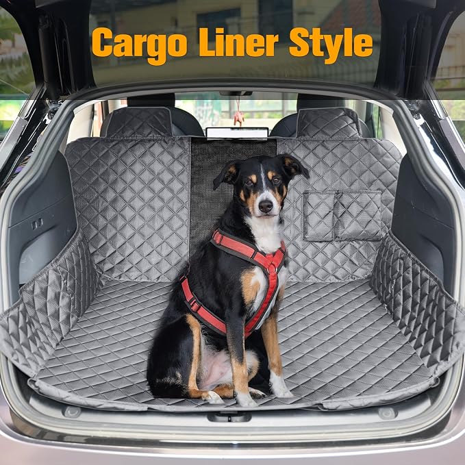 Dog Seat Covers for Tesla Model 3 & Y Back Seat with 2 Pack Door Protectors, 100% Waterproof Dog Hammock for Tesla with Mesh Window & Headrest Protection Prevents Scratches and Scuffs (Gray)