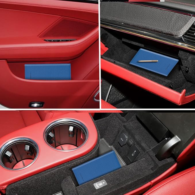 Car Registration and Insurance Card Holder, Vehicle License Document Glove Box Compartment Organizer, Essential Car Wallet Case for Driver Auto Owners (Carbon Blue)