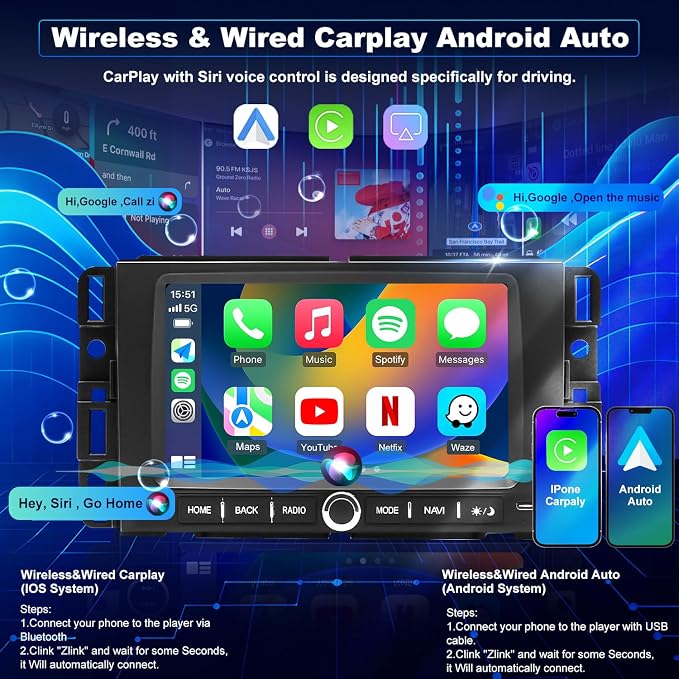 5GWifi Upgrade Radio for Chevy Silverado 1500/2500/3500 2007-2013, Express Van 1500/2500/3500 2008-2026, GMC Yukon Acadia 2007-2012, 7" Touch Screen Stereo Wireless Carplay Android Auto GPS FM Camera