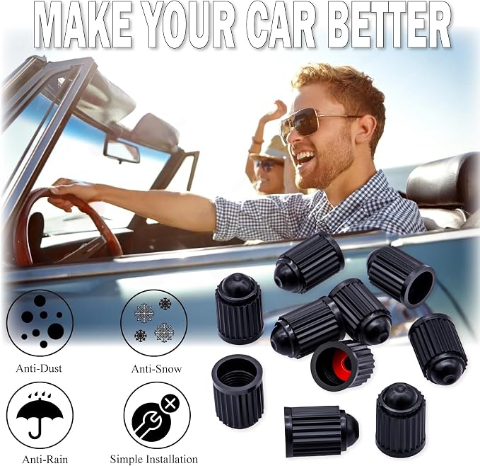 30PCS Tire Valve Stem Caps, The Upgraded Version Plastic Air Caps Cover, with O-Ring Rubber Seal, Universal Tyre Valve Dust Caps for Cars, SUV, Trucks, Bikes, Motorcycles, Bicycles(Black)