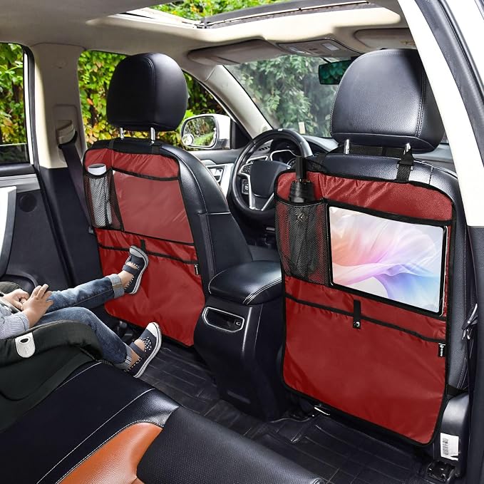 Maroon Seat Back Organizer Kick Mats Back Seat Protector, 2 Pack Kick Mats for Vehicles To Protect From Dirt