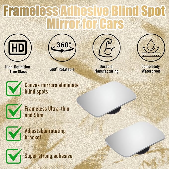 2PCS Car Blind Spot Mirror, Wide Angle Clear HD Glass Convex Side Rear View Mirror to Reduce Blindspot, Auto Exterior Rear View Accessories for Wide Angle, Universal Fit (StyleC)