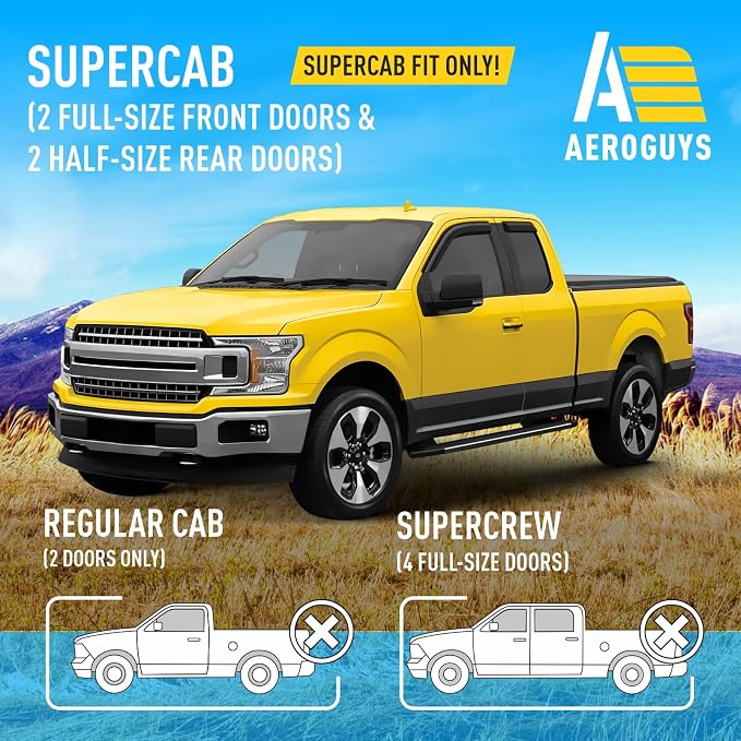 Extra Durable Window Deflectors Tape-On Window Visors Rain Guards Fit for Ford F150 2015-2026 SuperCab, Sun Visors, Wind Vent for Shades, Exterior Car Accessories - 4pcs. AG0721