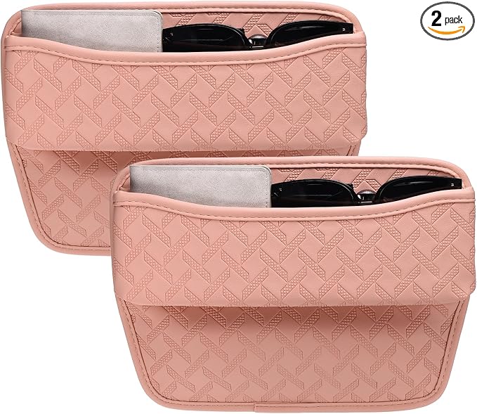 2pcs Car Seat Gap Filler Organizer 11.5 x 8 x 2.1 Inch Leather Universal Car Organizer Storage Box Between Seat and Console for Phone Sunglasses Keys, Pink