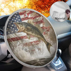 American Flag Bass Fishing Steering Wheel Cover Sun Shade Auto Interior Protector Car Steering Wheel Cover,Heat Reflector Fit Most Jumbo Standard Car
