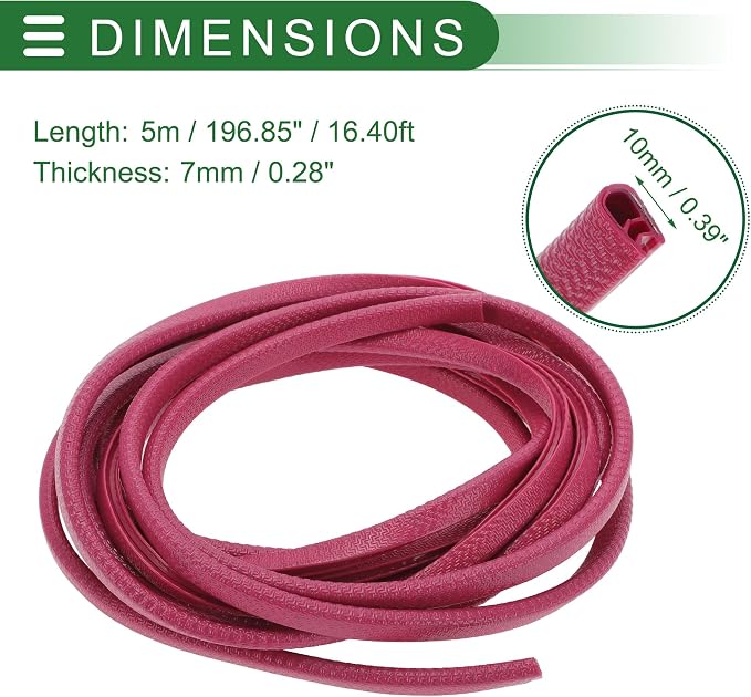 Universal Car Door Edge Protective Sealing Strip U-Type Door Scratch Protection Guard, 16.40ft 5m, Anti-scratch Collision, PVC Iron, Rose Red