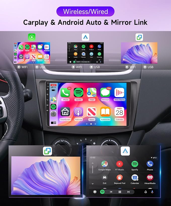 4G+64G Car Radio for Suzuki Swift 2011-2017, Android Car Stereo Carplay Android Auto EQ 9 Inch Touchscreen Bluetooth FM RDS GPS WiFi Mirror Link Backup Camera