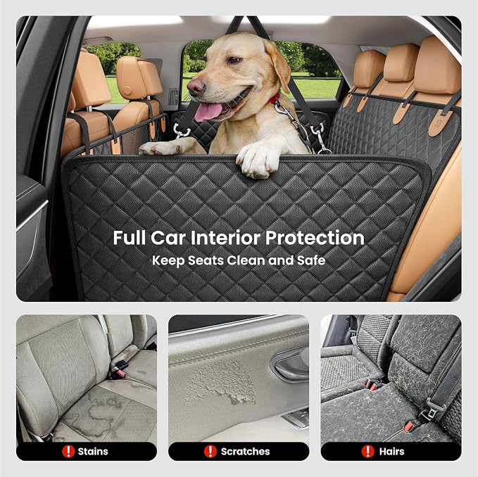 Dog Car Seat Cover for Back Seat, Hard Bottom Dog Hammock, Pet Bed Extender for 2-4 Large/Medium Dogs, Waterproof Seat Protector, Universal L Size for SUV Medium Truck, Black+Orange