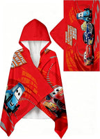 Cars Printed Soft Cotton Terry Hooded Towel Wrap, Absorbent Wearable Hooded Towel for Bath Pool Beach, 28 in x 55 in
