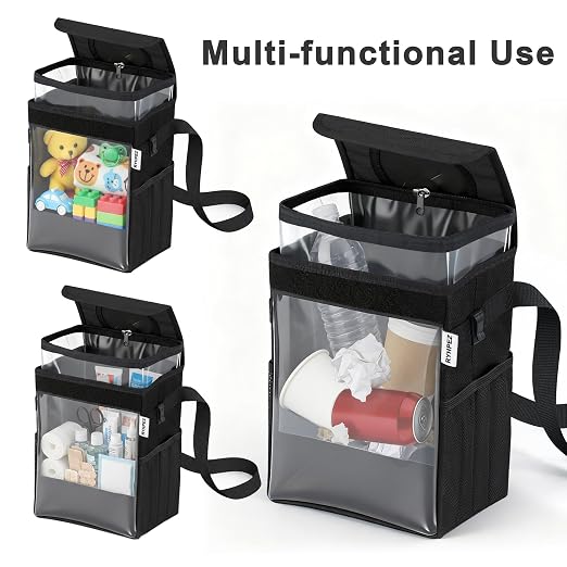Car Trash Can with Clear Window, Multipurpose Car Organizer Storage for Baby Travel Essentials, Leakproof Car Garbage Bin with Removable Liner for Backseat Console (2.1Gallon/8L)