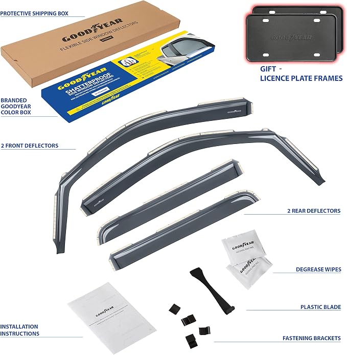 Goodyear Shatterproof in-Channel Window Deflectors for Ford F-150 SVT Raptor 2011-2014 SuperCrew, Rain Guards, Window Visors for Cars, Vent Deflector, Car Accessories, 4 pcs - GY007731