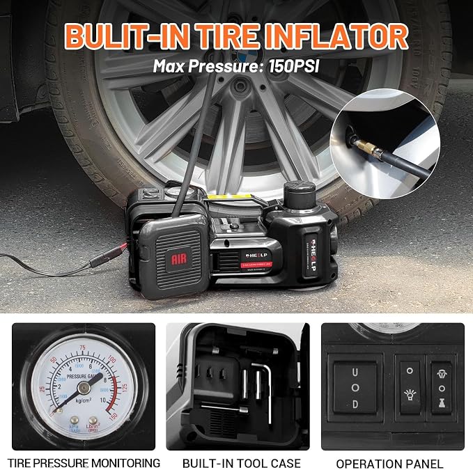 Electric Car Jack Kit 5Ton 12V Hydraulic Car Jack Lift (Lifting Range: 6.1~17.7 inch) with Electric Impact Wrench for SUV MPV Sedan Truck Change Tires Garage Repair
