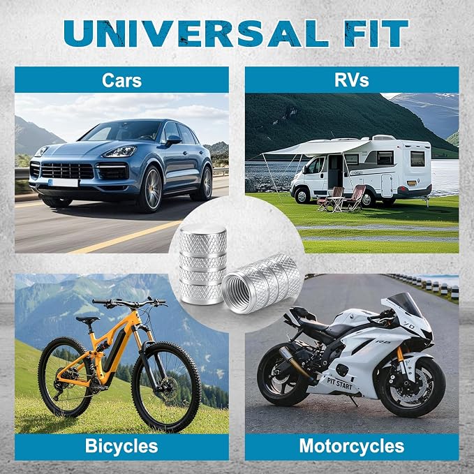 12PCS Tire Valve Stem Caps, Car Exterior Accessories, Aluminum Alloy Valve Cover Universal for Cars, Trucks, Motorcycles and Bicycles (Silver)