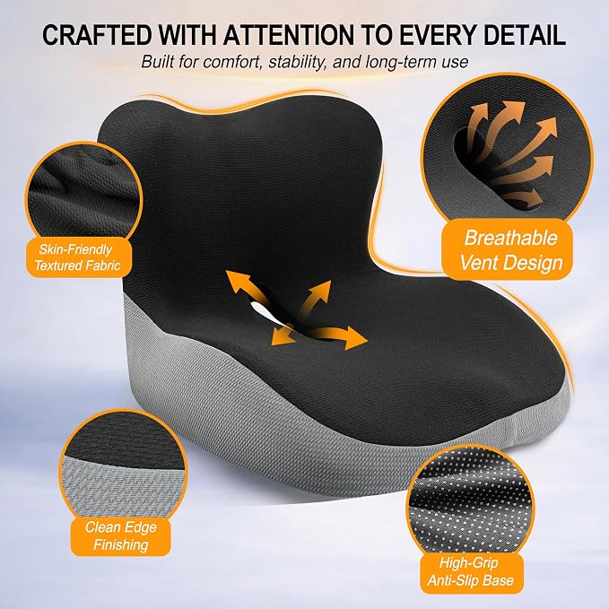 Car Seat Cushion with Lumbar Support Pillow, Car Back Support | L-Shaped Ergonomic Memory Foam Seat Cushion, Car Seat Cushions for Driving, Driver Cushion and Back Support for Car, B&G
