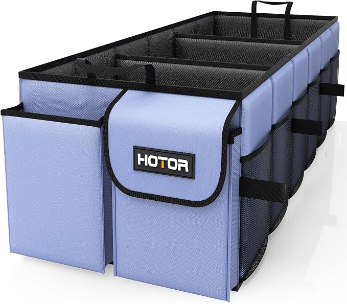 Trunk Organizer - Car Organizer, Foldable Trunk organizer for SUVs & Sedans, Sturdy Car Organization for Car Accessories, Tools, Sundries, Blue, 3 Compartments, 31.9"×12.6"×10.6"