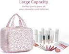Hanging Toiletry Bag for Women Travel Makeup Bag Organizer Toiletries Bag for Travel Size Essentials Accessories Cosmetics (Pink Flower (Medium))