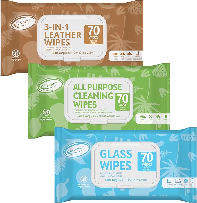 Car Interior Cleaning Wipes Set 210 Count, XL 8" x 10" | Multi-Purpose Wipes For Car Leather Seat, Windshield Window Mirror Cleaning, Steering Wheel & Vinyl Cleaning
