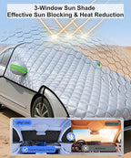 Padded Windshield Sun Shade Hood Cover Universal Fit Sedan SUV | Waterproof Windshield, Driver Side Window and Engine Hood Shield, All Weather Vehicle Guard Against UV Rays, Snow, Ice, Hail