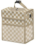 Corduroy Car Trash Can with Lid and Mesh Pockets - Leakproof Organizer,Multipurpose Waterproof Garbage Can/Trash Bin for Car(White Base with Khaki-2 Gallons)