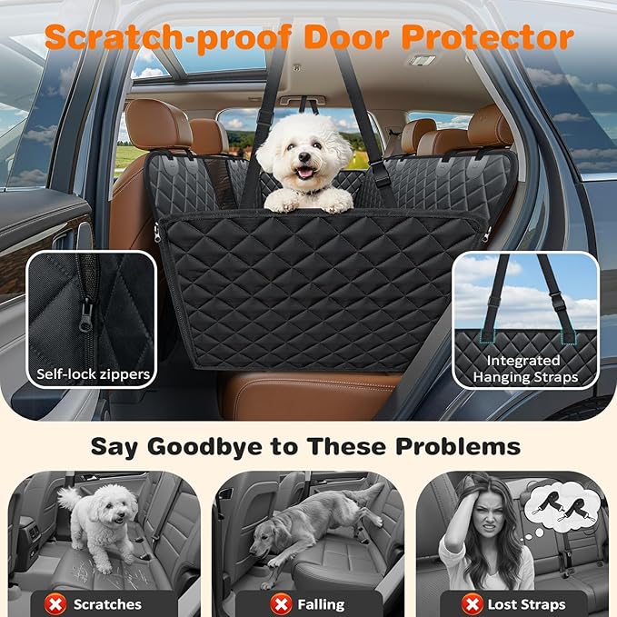 Dog Car Seat Cover for Pets 100% Waterproof Seat Cover Hammock 600D Heavy Duty Scratch Proof Nonslip Durable Soft Back Seat Covers for Cars Trucks and SUVs