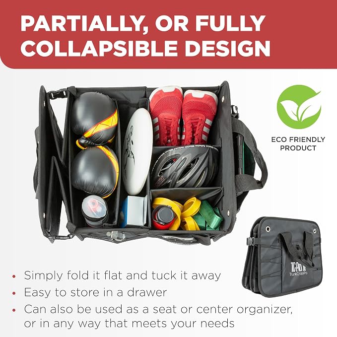 XL Heavy-Duty Trunk Organizer – Reinforced SUV & Truck Cargo Storage with 6 Adjustable Compartments, Non-Slip Base & Securing Straps (Foldable Design, Black)