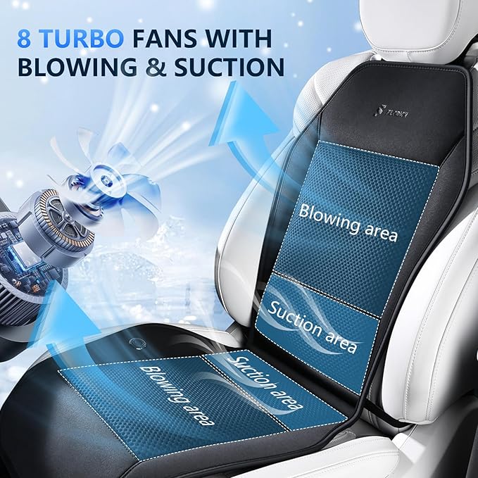 Cooling Car Seat Covers Blowing & Suction Ventilated Car Seat Cushion with 8 Turbo Fans 12V-24V 3-Speed Adjustable Car Seats Cooling Pad Universal Fit for Car SUV Truck Van Summer Driving