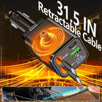 [Apple MFi Certified] Retractable Car Charger USB C, Caiinei 120W USB C Car Charger 4 in 1 PD/QC Type C Fast Charging Cigarette Lighter Adapter for iPhone 17/17 Pro Max/16 Pro/15/Galaxy S26/S25/Pixel