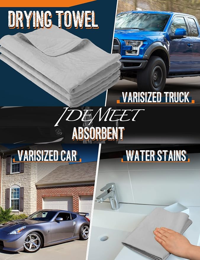 Premium Car Drying Towel, Super Absorbent 26"x17" Large Chamois Cloth Shammy Towel for Vehicle, Reusable Chamois Shammy Cloth for Car, Bathroom, Dust Remove, No Spots/Streak/Scratch, Gray
