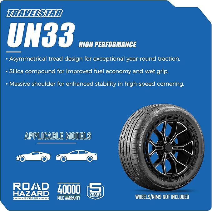 Set of 2 (Two) UN33 225/45R17 91V High Performance All Season Passenger Tires 225/45/17 HP Radial Mud Snow Car Tires -Includes Three-year Road Hazard Warranty (Tire Only)