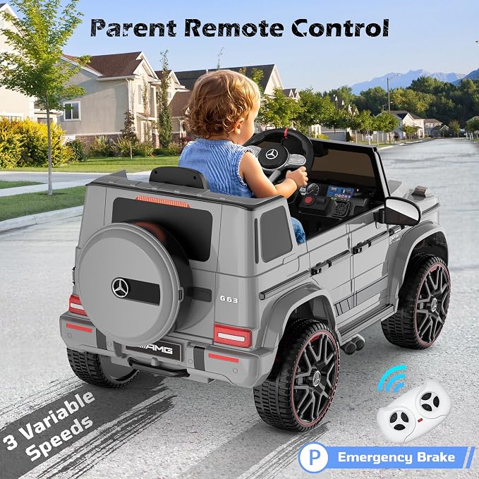 Licensed Mercedes-Benz G63 Car for Kids, 12V 7AH Ride on Car w/Parent Remote Control, LED Headlights, Music Player & Horn, Soft Start, Low Battery Prompt, Kids Electric Car, Grey