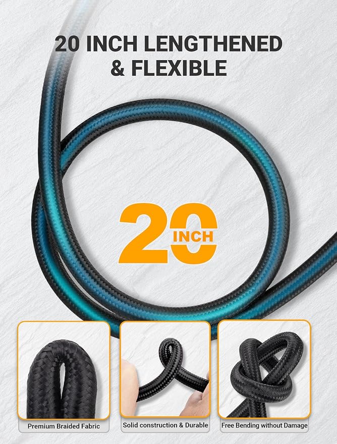 20 Inch Tire Inflator Hose Adapter, Car Air Hose Self-Locking Air Chuck w/Tire Schrader Valve Fine Thread & Presta Valve Adapter, Quick Connect & Release for Pump Air Compressor Attachments