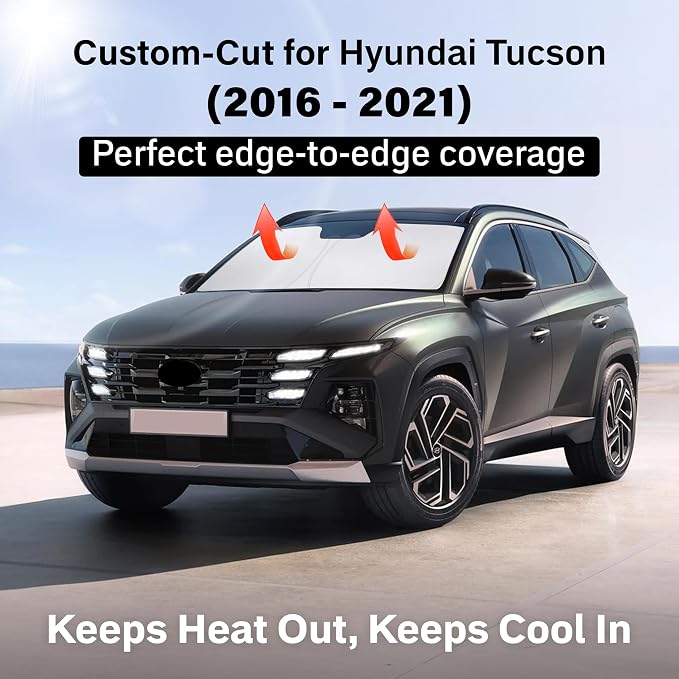 Windshield Sunshade Compatible for Hyundai Tucson 2016-2019 2020 2021, Sun Visor for Front Windshield & Window Sun Shade Cover, UV Heat Blocker & Protector, Car Accessories
