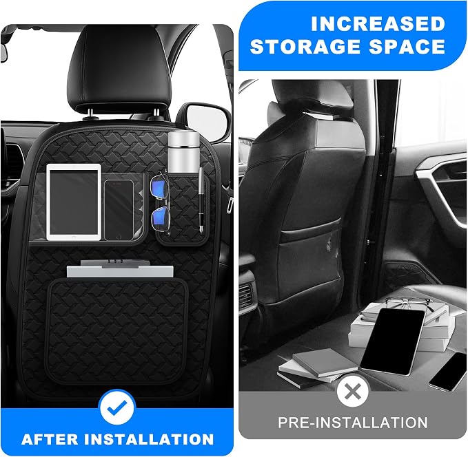 Back Seat Protector 2 Pack Fit for Ford Explorer Car Kick Mats with Touch Screen Tablet Holder Storage Organizer Waterproof Dirt Proof Faux Leather Auto Accessories for Kids (1 Pair Black)