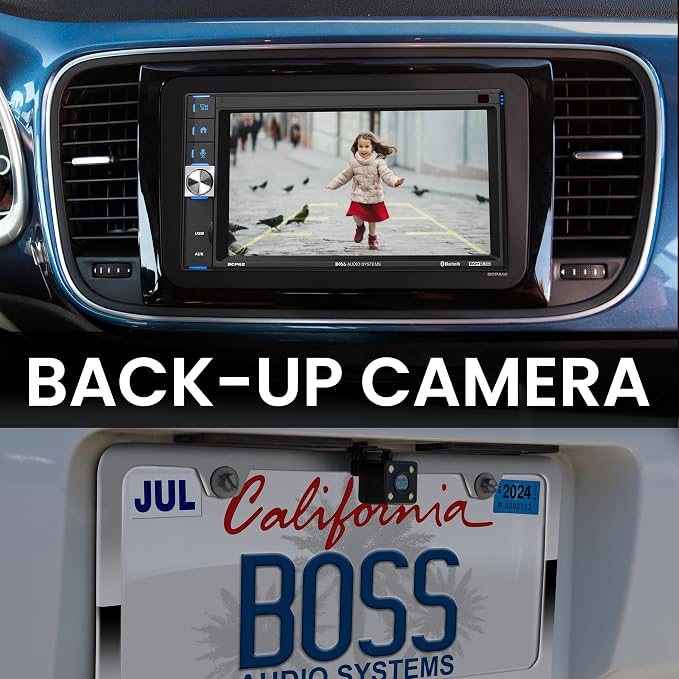BCP62-RC Car Stereo - Apple CarPlay, Double Din, 6.2 Inch Capacitive Touchscreen, Bluetooth, No CD DVD Player, AM/FM Radio Receiver, Backup Camera