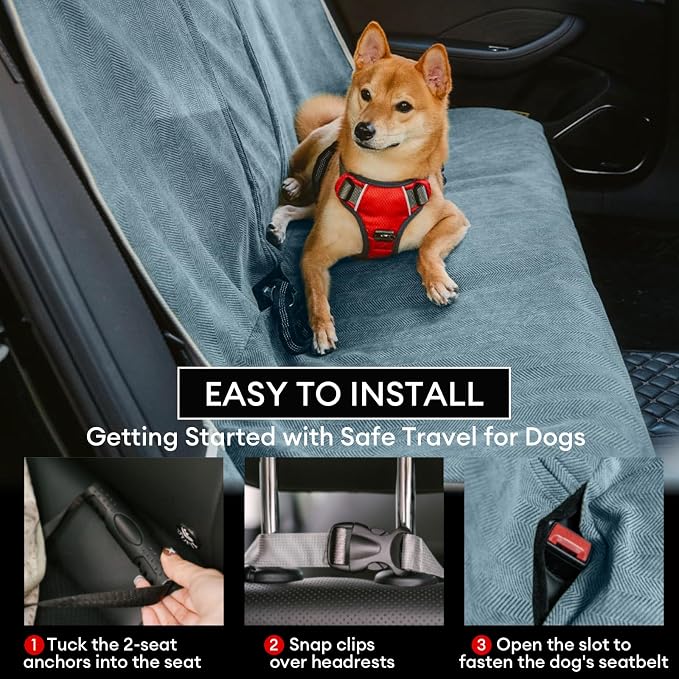 Dog Car Seat Cover for Back Seat, Back Seat Pet Cover for Dogs Waterproof, Scratchproof Dog Backseat Cover, Non-Slip Bench Car Seat Protector, Universal Fit Most Cars, SUVs, Trucks, Blue